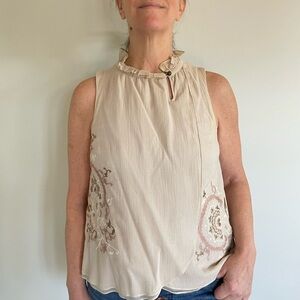 Floreat Cream Delicate Crossbody Sleeveless Blouse with Florentine Embroidery 8